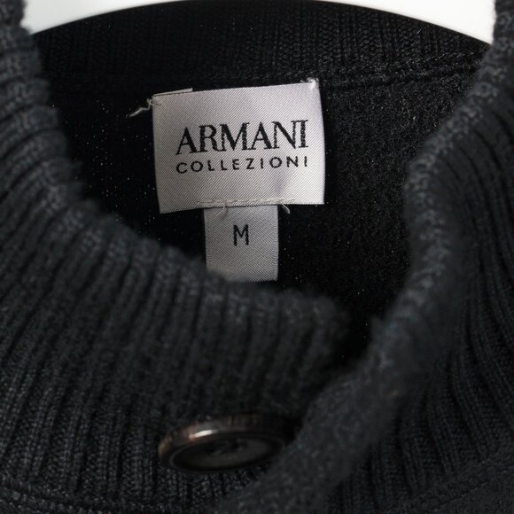Armani Collezioni Black Boiled-Wool Buttoned Mock-Neck Jacket - Picture 4 of 9